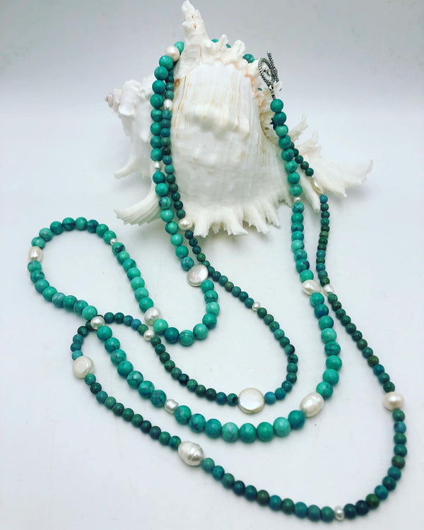 Turquoise Stone Necklace with mixed Pearls